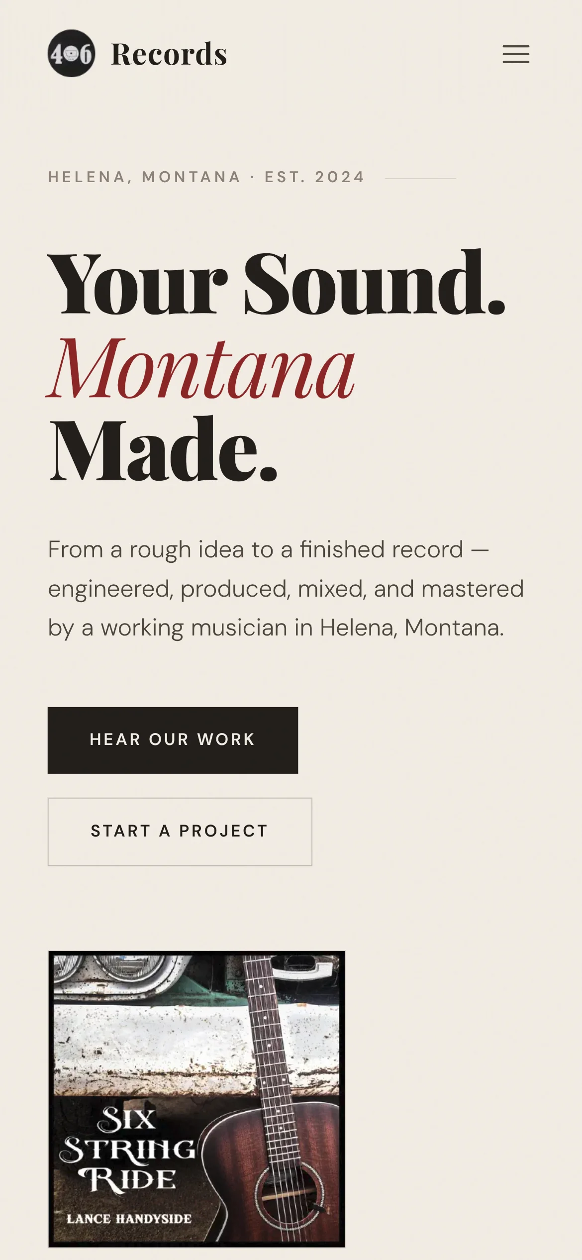 406 Records website — mobile view