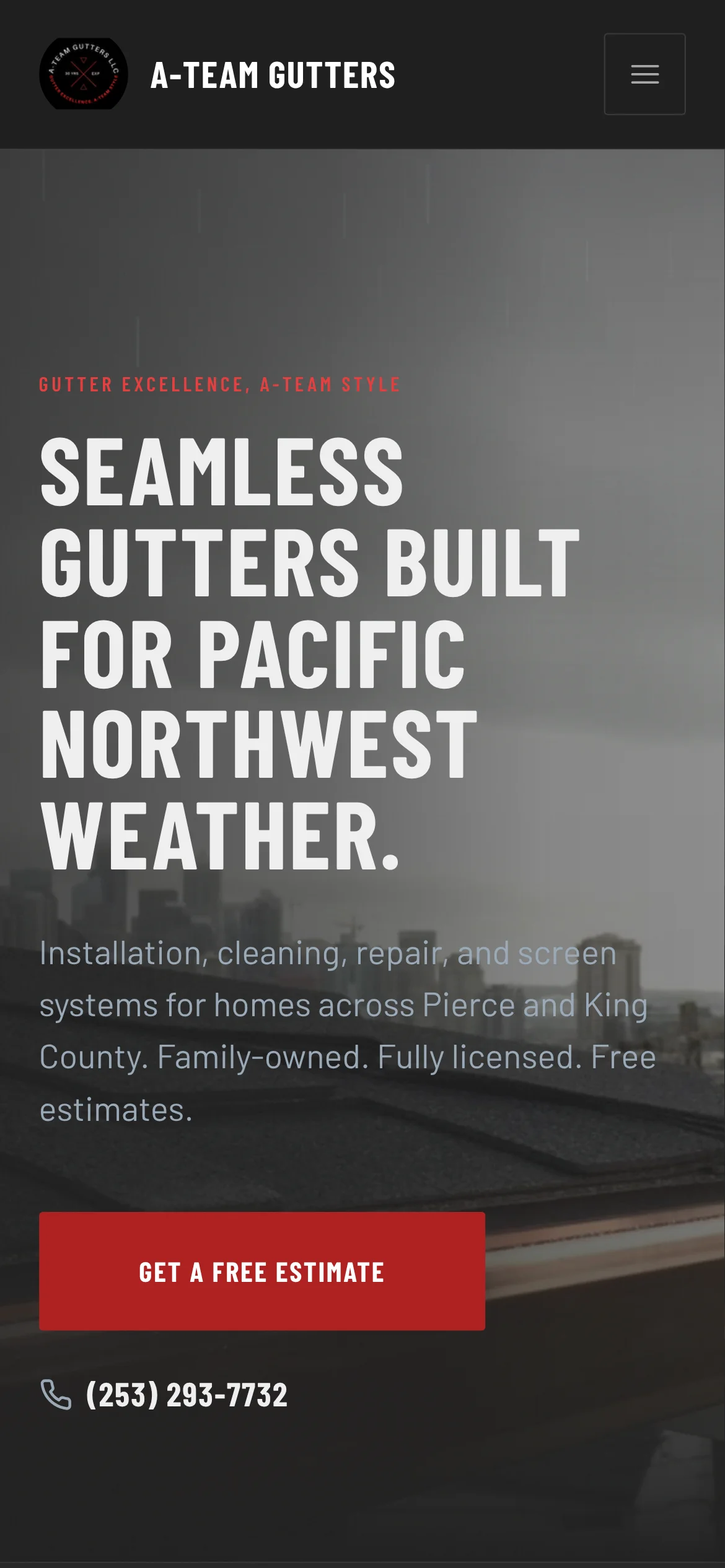 A-Team Gutters website — mobile view