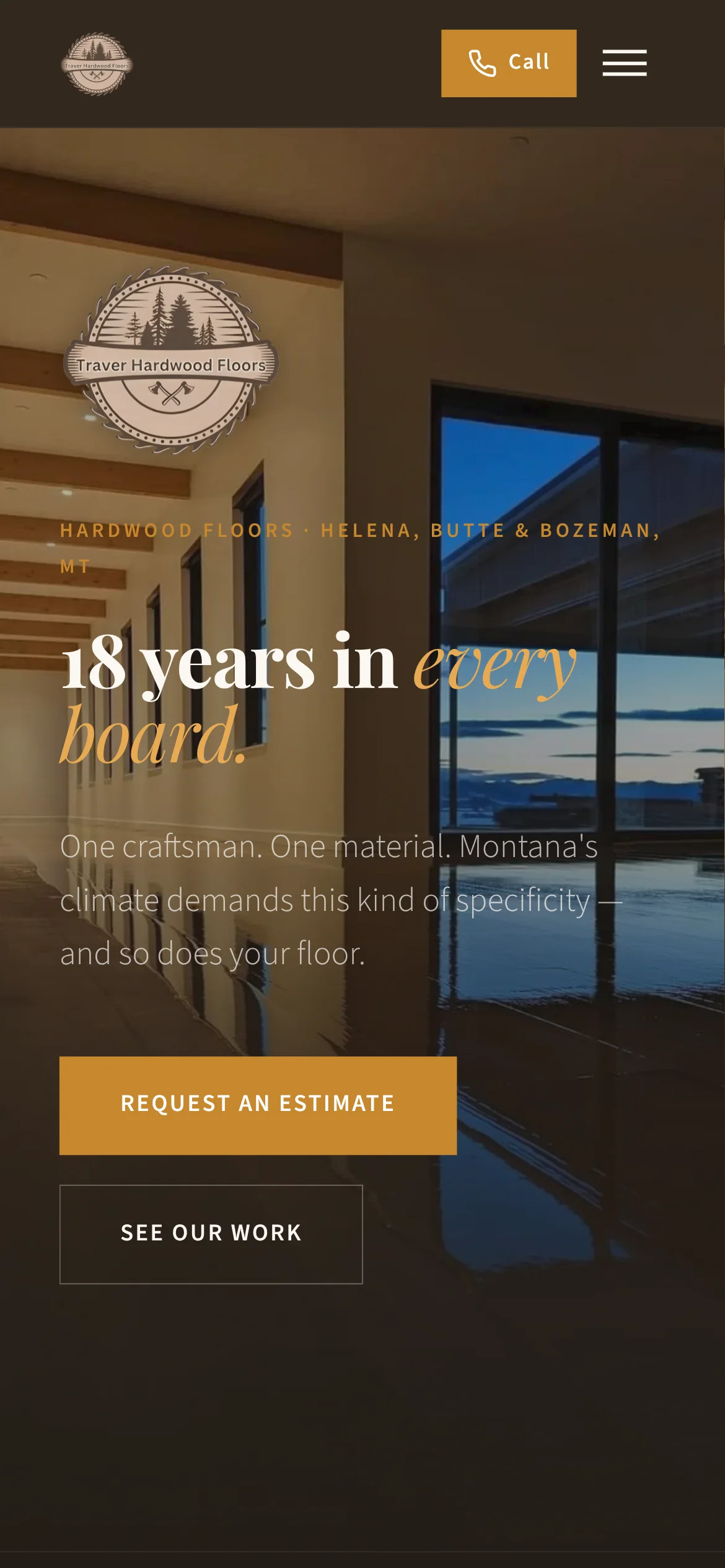 Traver Hardwood Floors website — mobile view